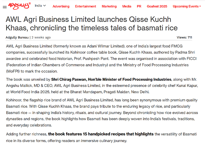 Kohinoor Basmati Rice PR - Adgully