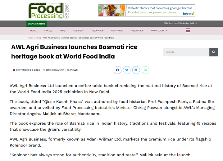 Kohinoor Basmati Rice PR - Food Processing