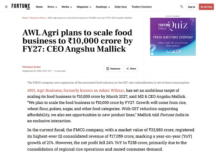 Kohinoor Basmati Rice PR - Fortune India