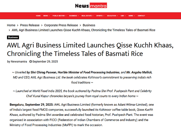 Kohinoor Basmati Rice PR - News Mantra