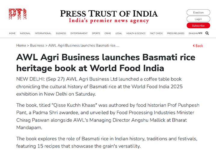 Kohinoor Basmati Rice PR - Press Trust of India